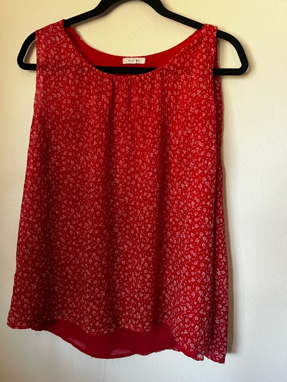 Pleione Red Floral Sleeveless Blouse XS Lightweight Sheer Tank Top